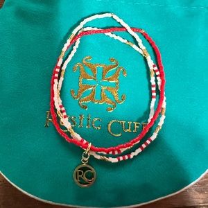 Rustic cuff red and white Friendship bracelet.